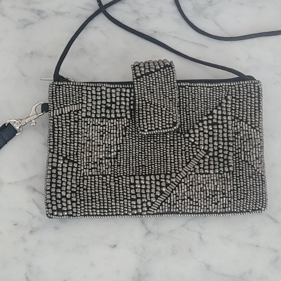 Handbags - Elegant Black and Silver Beaded Clutch